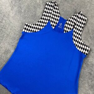 Jofit Women L Tank Top Blue Harlequin Diamond Racerback Athletic Golf Tennis